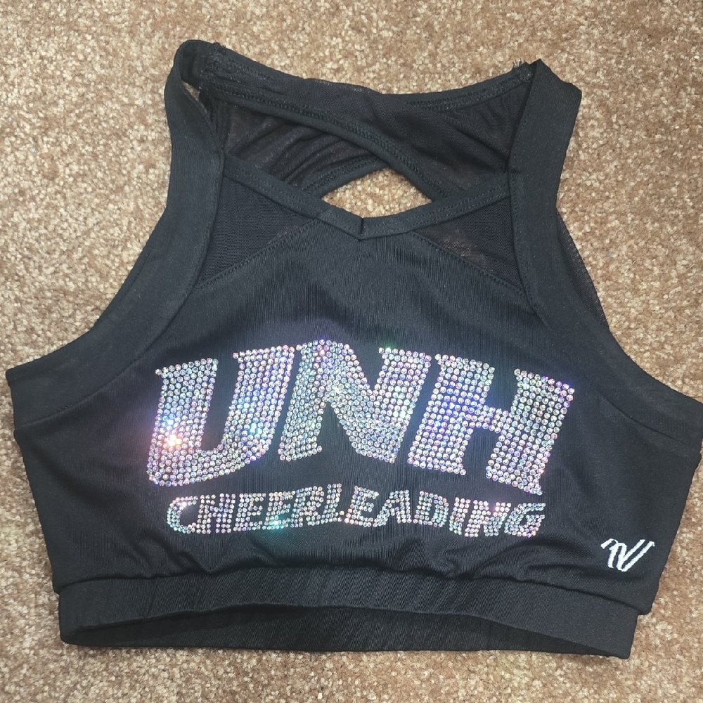 Varsity Black and Silver Sports Bra with Racerback